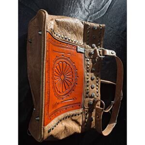TRINITY RANCH Tooled Leather Concealed Carry Handbag Metal Studs